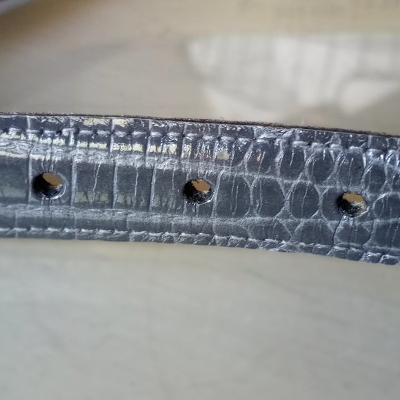 'ANNE KLEIN' Mid Grey Patent Leather Belt Size S Faux Reptile - Picture 2 of 9